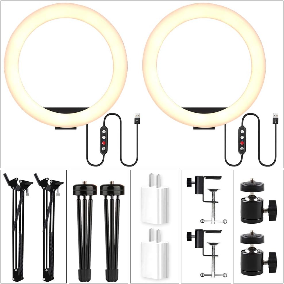 LED Video Conference Lighting with Clamp Scissor Arm Stand, 5600K USB Studio Light Kit D3828