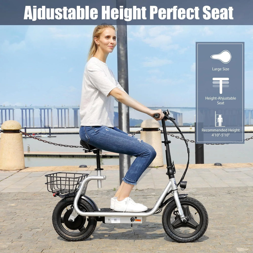 500W Electric Scooter with Seat, 14 inch, Silver I381