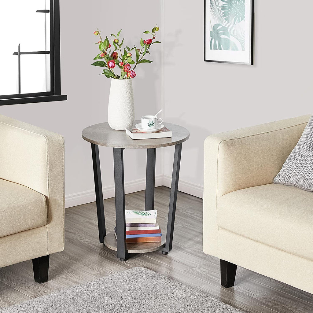 2-Tier Round End Tables Set of 2 with Metal Legs Gray M416