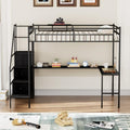 Full Size Black Metal Loft Bed with Desk and Stairs U22778