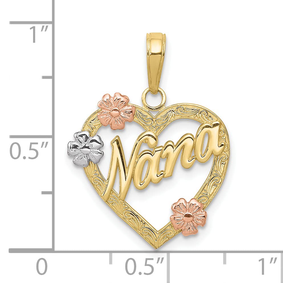 10K Tri Color Nana in Heart with Flowers Pendant P72604