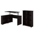 Espresso Oak 3 Position Sit to Stand Corner Bookshelf Desk with 6 Cube Organizer X47741