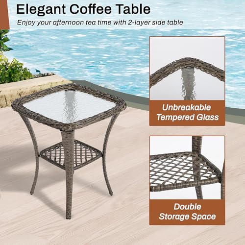 6 Pieces Patio Furniture Set Wicker Sofa with Swivel Rocking Chairs Ottoman Coffee Table Gray W59235