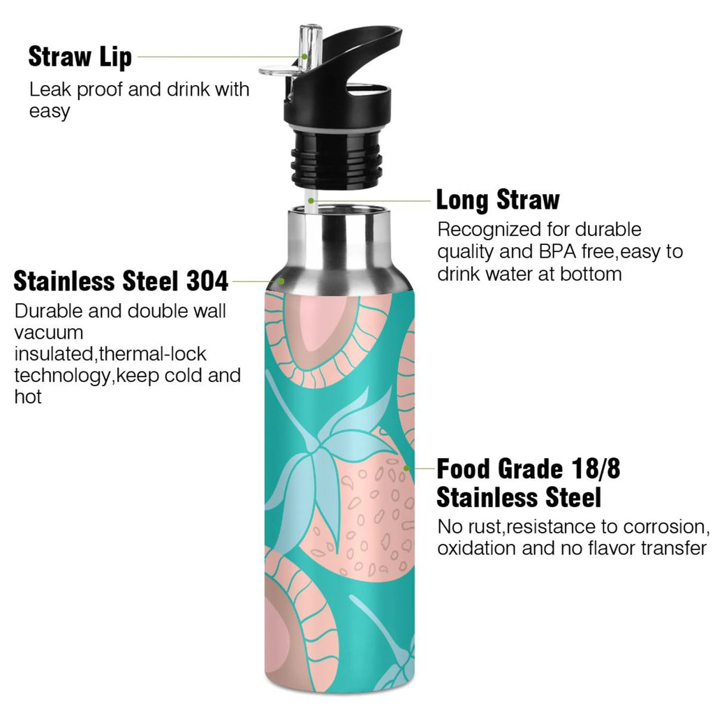 Strawberry Blue Stainless Steel Insulated Water Bottle with Straw Lid Z5076