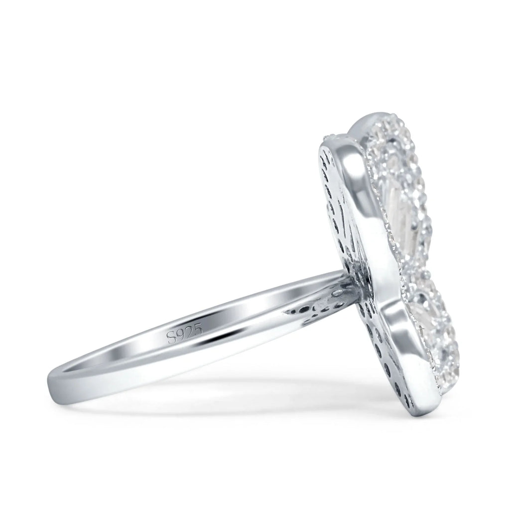 Cluster Butterfly Ring Baguette Cubic Zirconia White Tone 925 Sterling Silver C944622