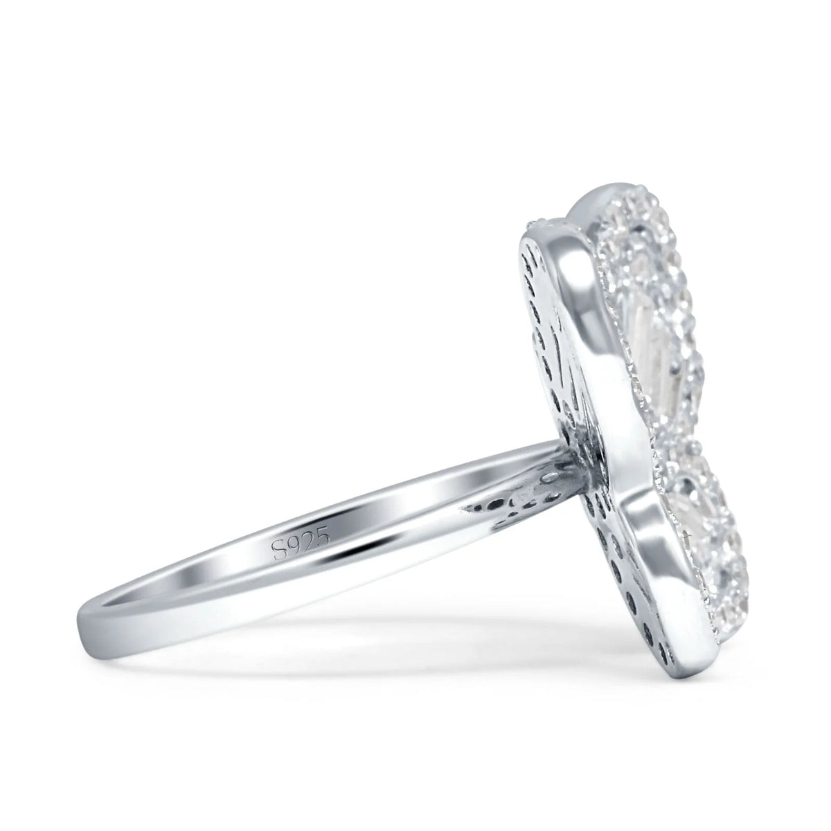 Cluster Butterfly Ring Baguette Cubic Zirconia White Tone 925 Sterling Silver C944622