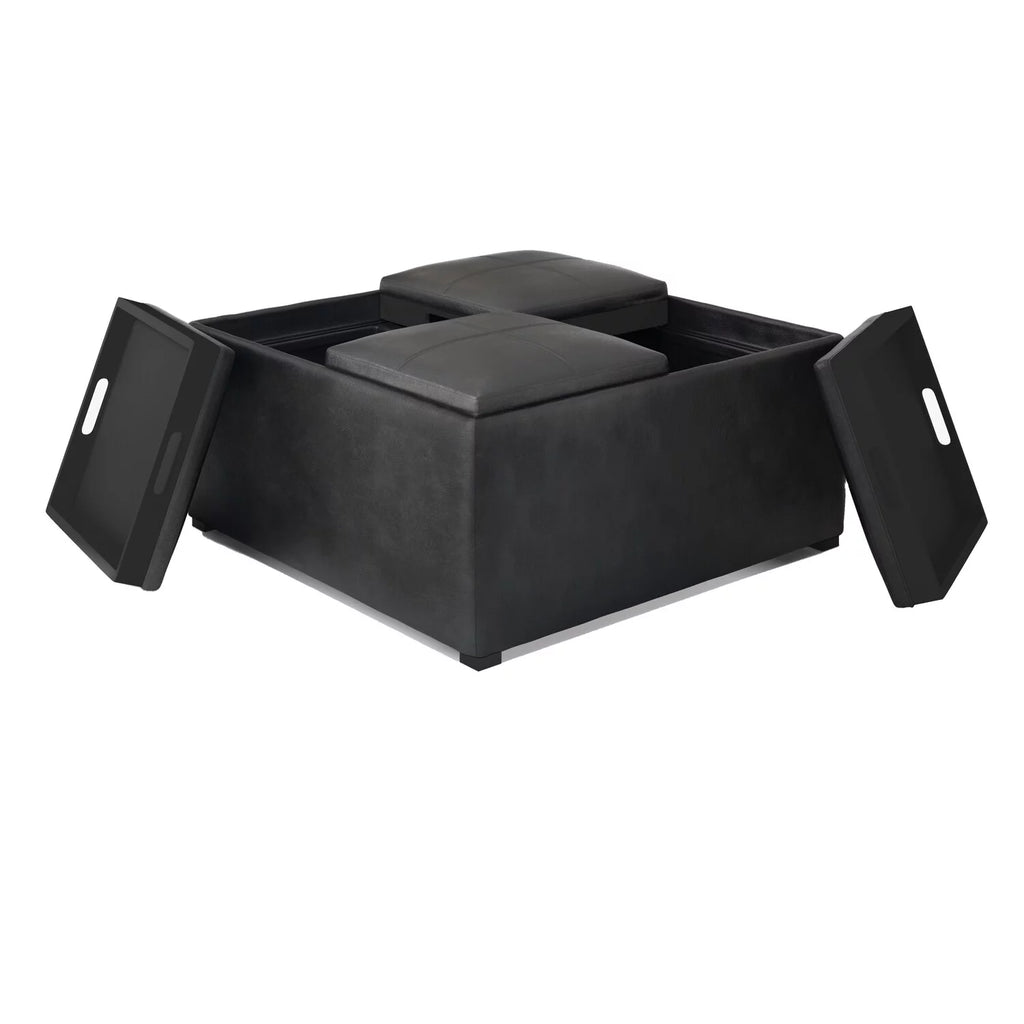 35 inch Square Storage Ottoman Faux Leather R412