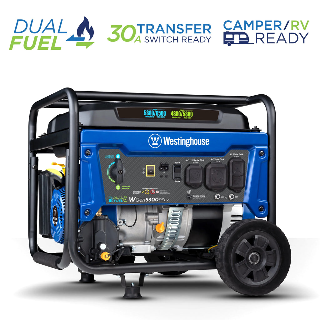 6500 Peak Watt Dual Fuel Portable Generator with CO Sensor and Wheel Kit I631097