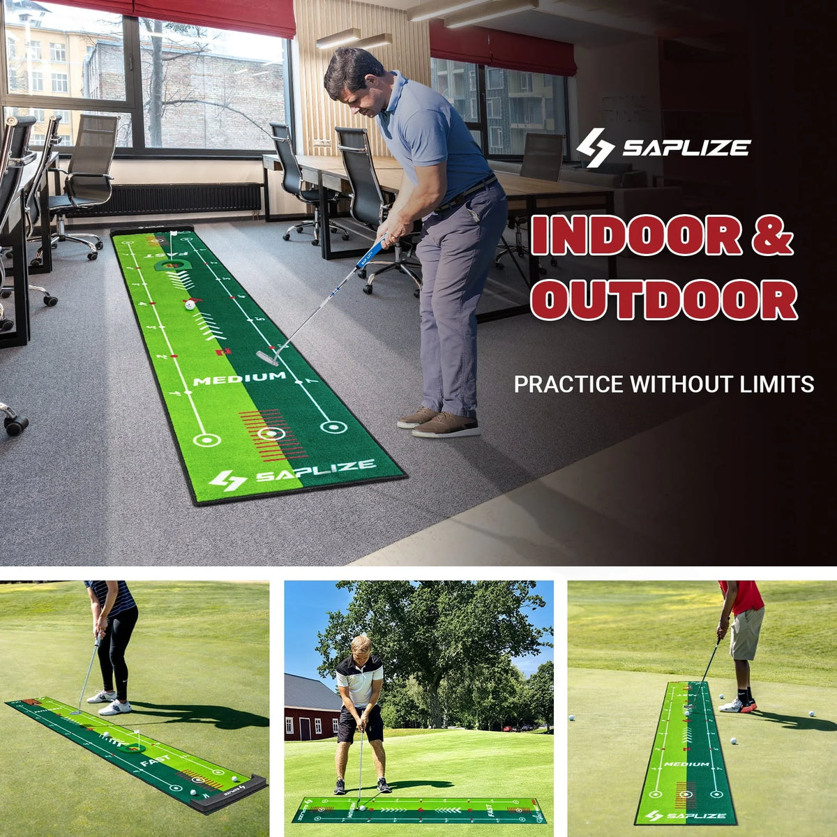 Two-Speed Golf Putting Practice Mat with Alignment Mirror U231950