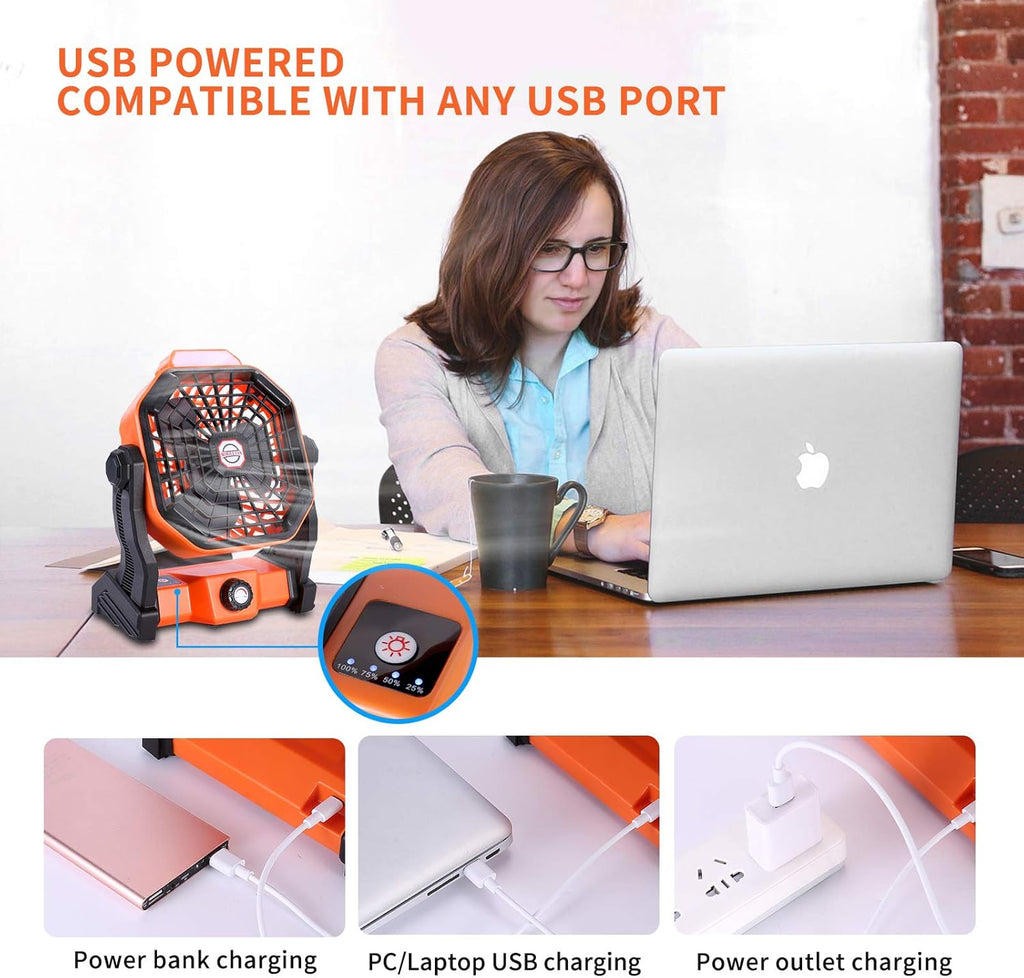 Outdoor Camping Fan with LED Lantern, USB Rechargeable X661251