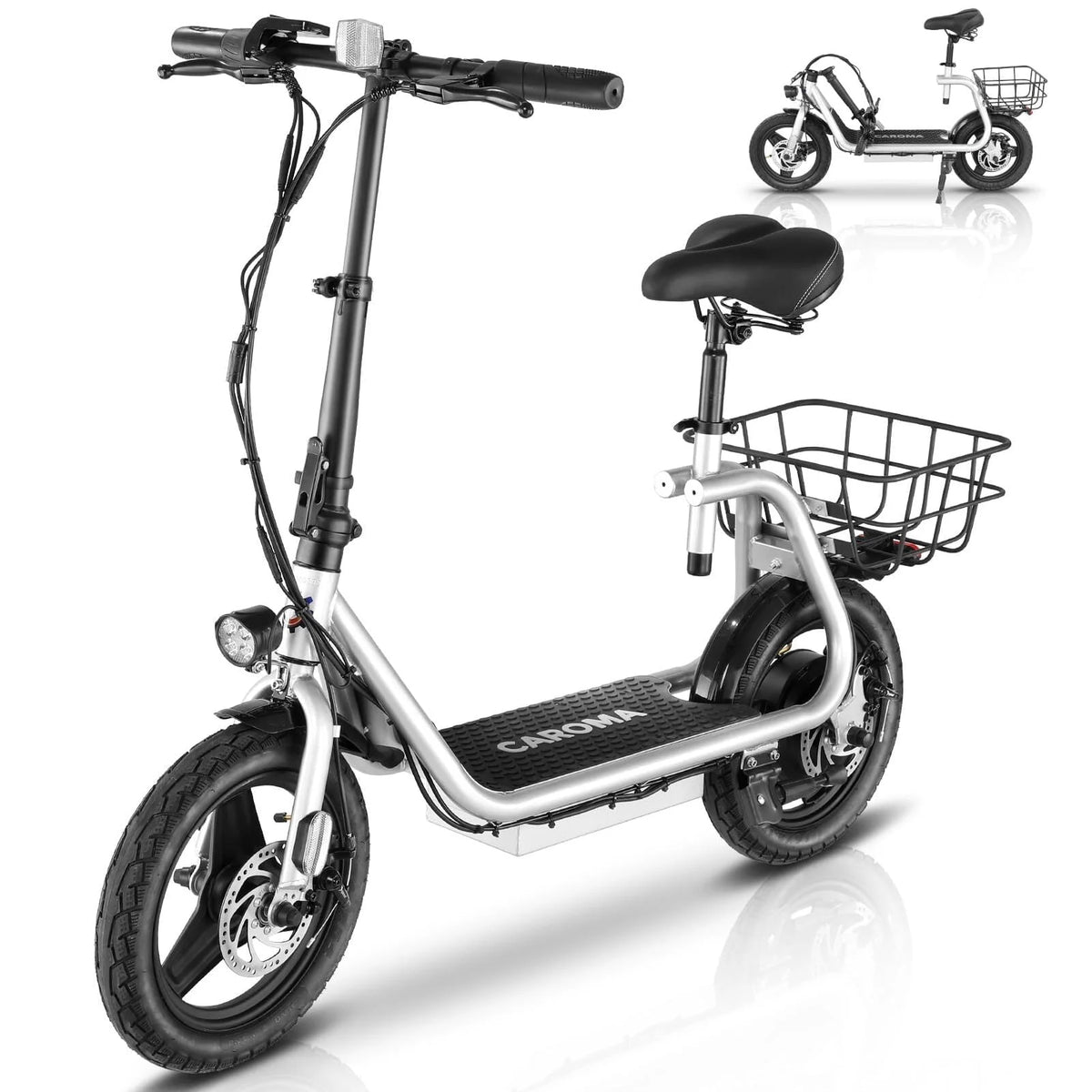500W Electric Scooter with Seat, 14 inch, Silver I381