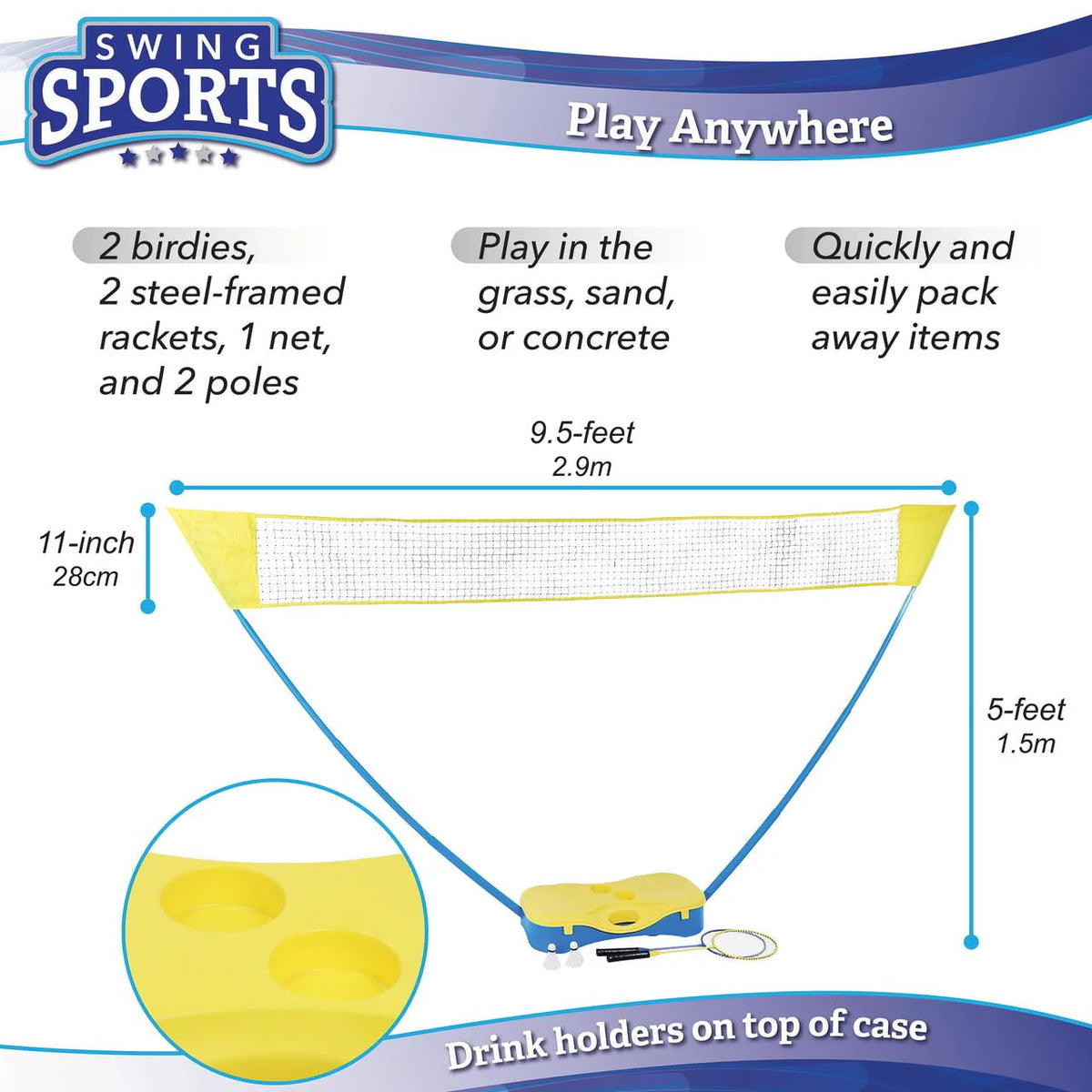 Outdoor Badminton Set with Net Rackets and Birdies R38532