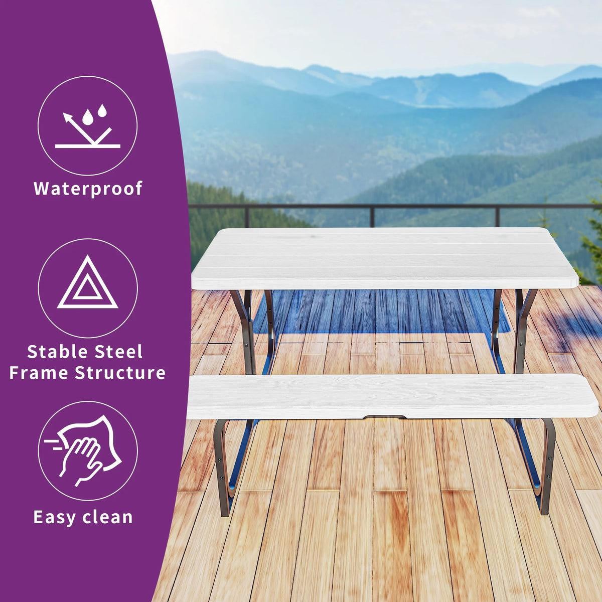 6 ft Picnic Table Bench Set with Umbrella Hole P79387