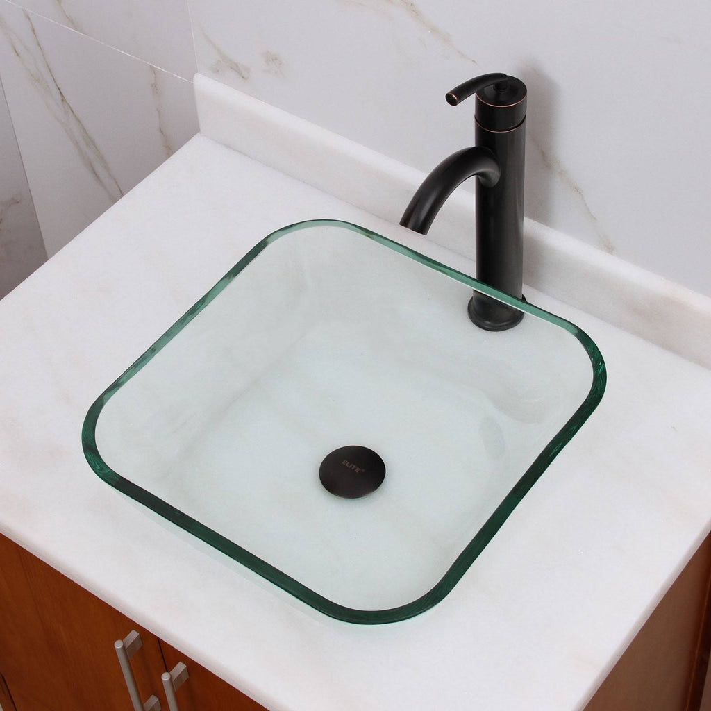 Transparent Square Tempered Glass Vessel Sink O6190