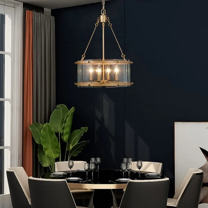 Mid-century Modern 4-light Drum Chandelier Seeded Glass Fixture B28438