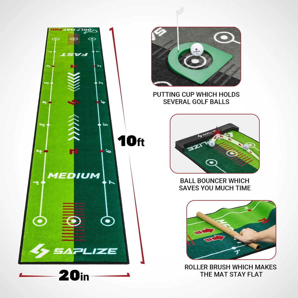 Two-Speed Golf Putting Practice Mat with Alignment Mirror U231950