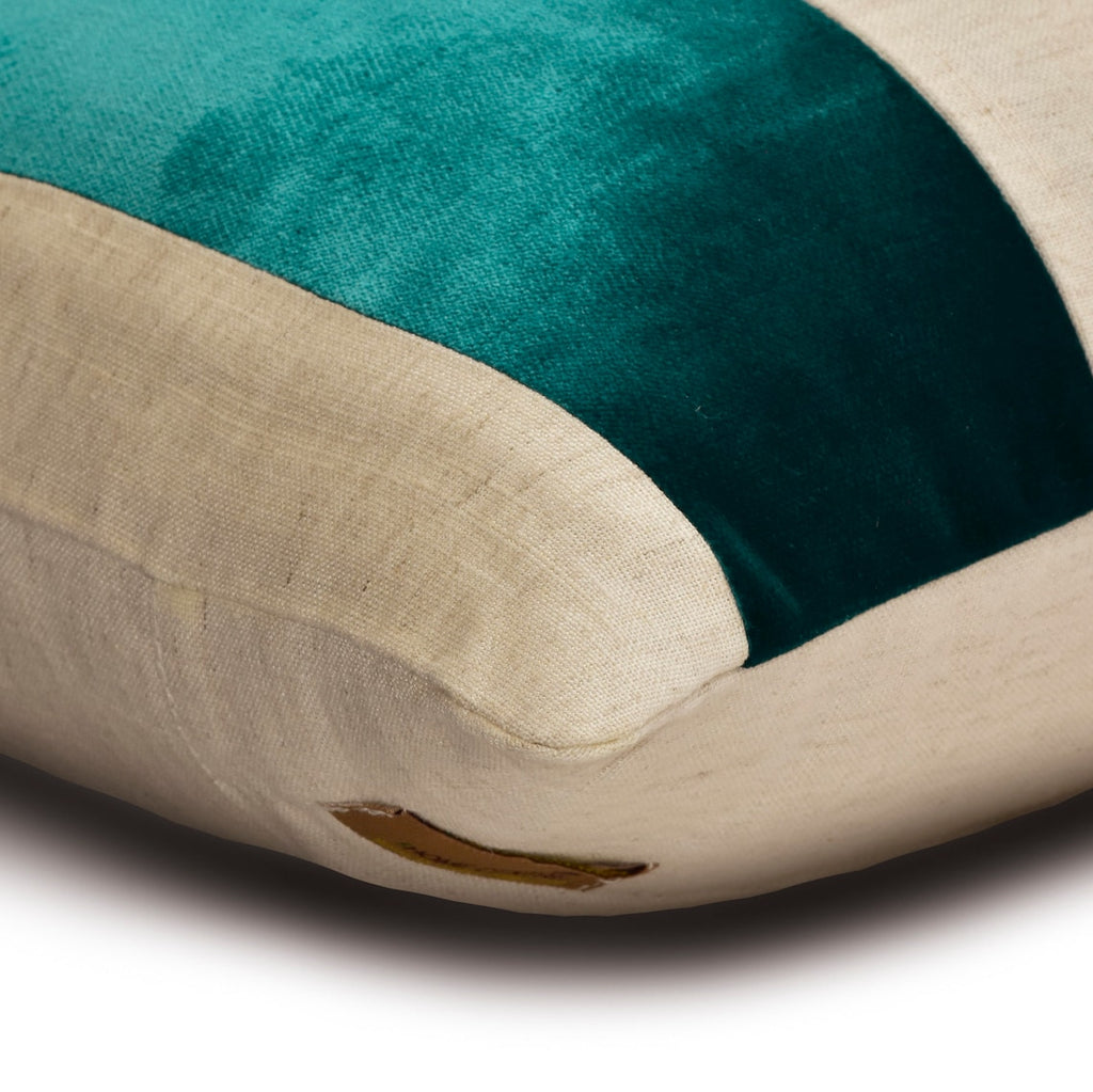 Teal Velvet & Linen Patchwork Oblong Lumbar Pillow Cover L215027