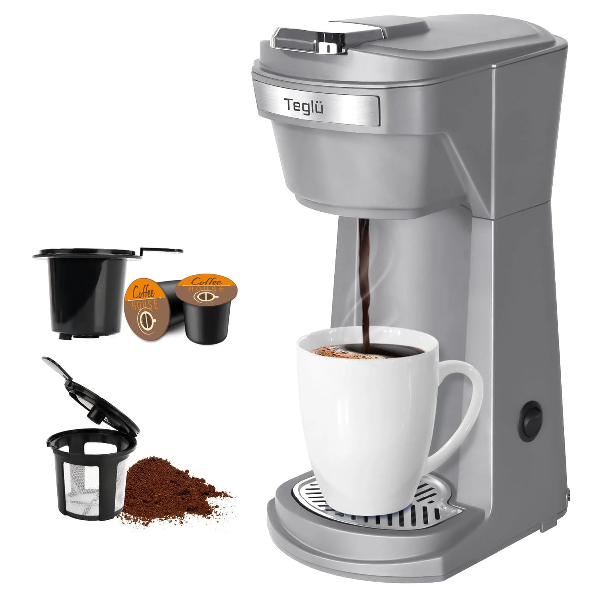 2 in 1 Single Serve Coffee Maker with Reusable Filters, Red D890646