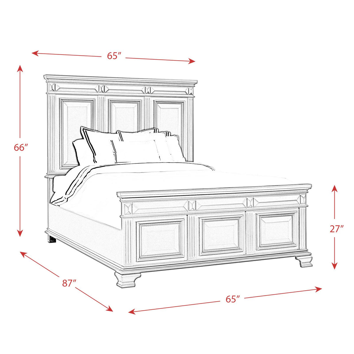 King Panel Bed in White J8403