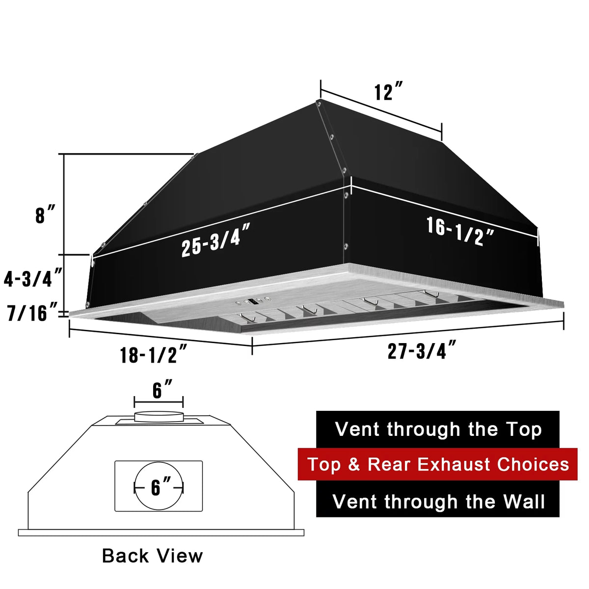 30 Inch Stainless Steel Ducted Range Hood Insert, 600 CFM W96782