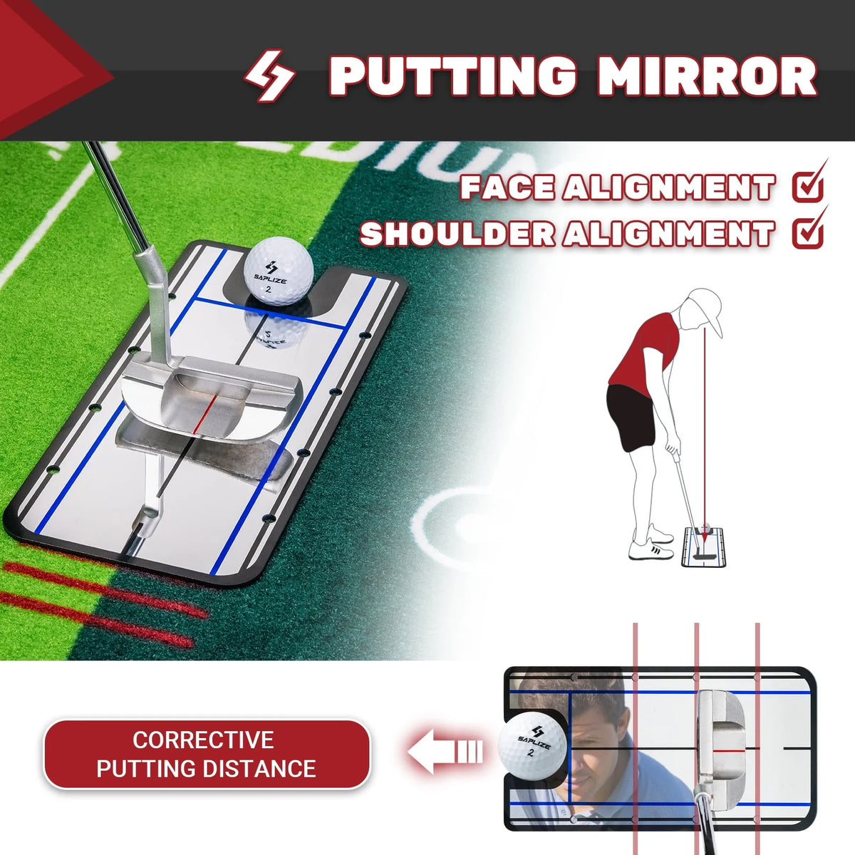 Two-Speed Golf Putting Practice Mat with Alignment Mirror U231950