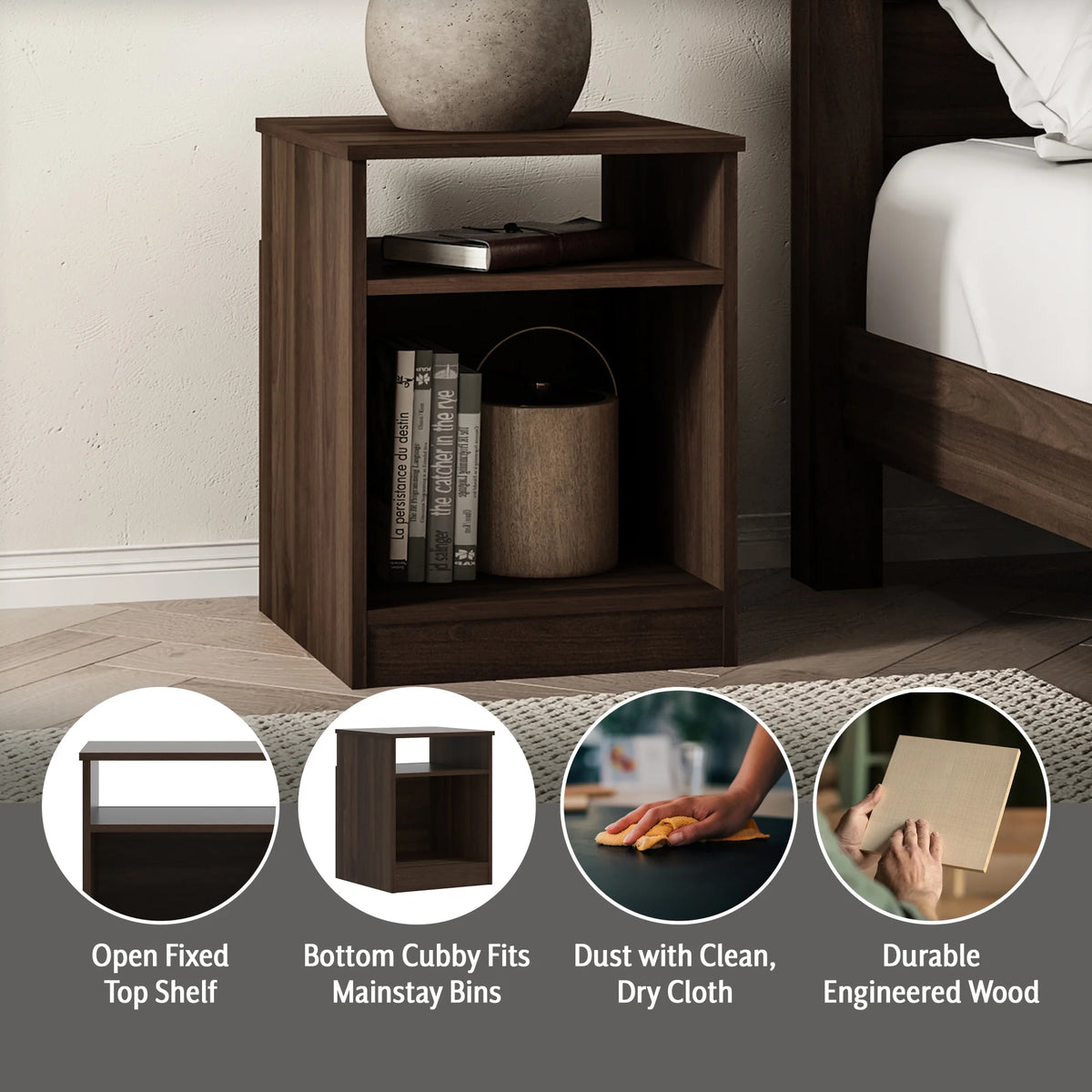 Dark Walnut Open Shelf Nightstand O39356