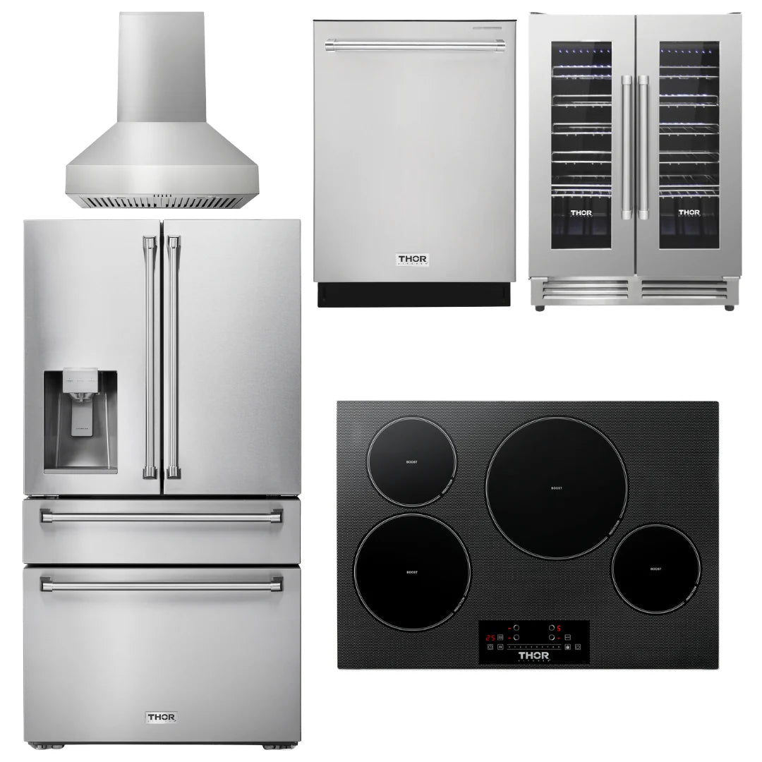 30 Induction Cooktop, Range Hood, Refrigerator, Dishwasher, Wine Cooler Q905858