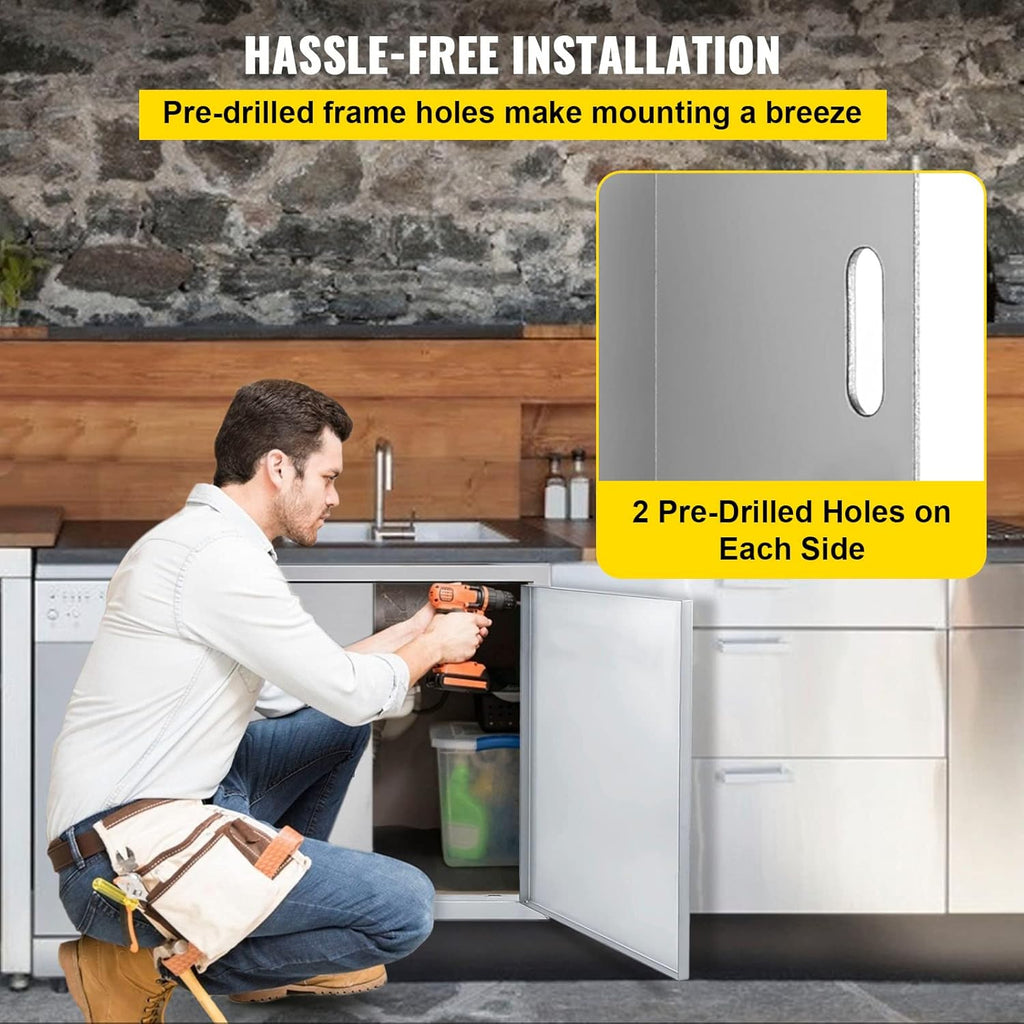 Stainless Steel Double BBQ Access Door with Recessed Handle Q77508