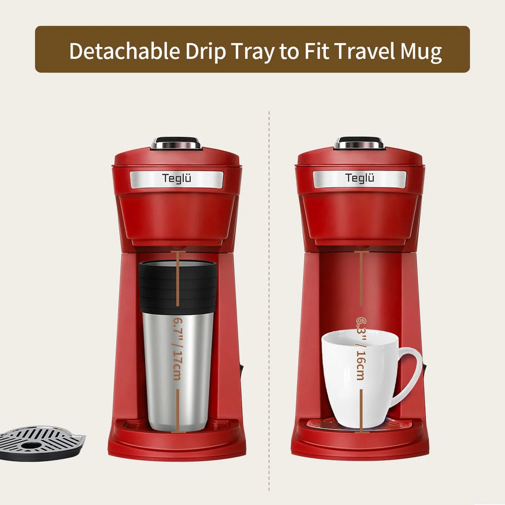 2 in 1 Single Serve Coffee Maker with Reusable Filters, Red D890646