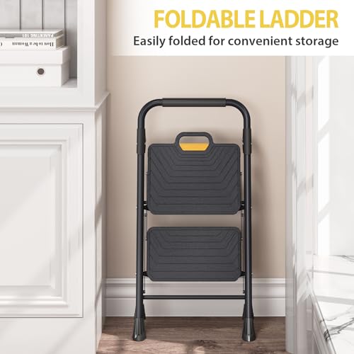 4 Step Steel Step Stool with Handrail, Black H97945