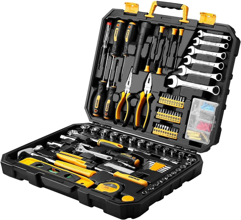 208 Piece General Household Hand Tool Kit with Plastic Toolbox Storage Case X64876