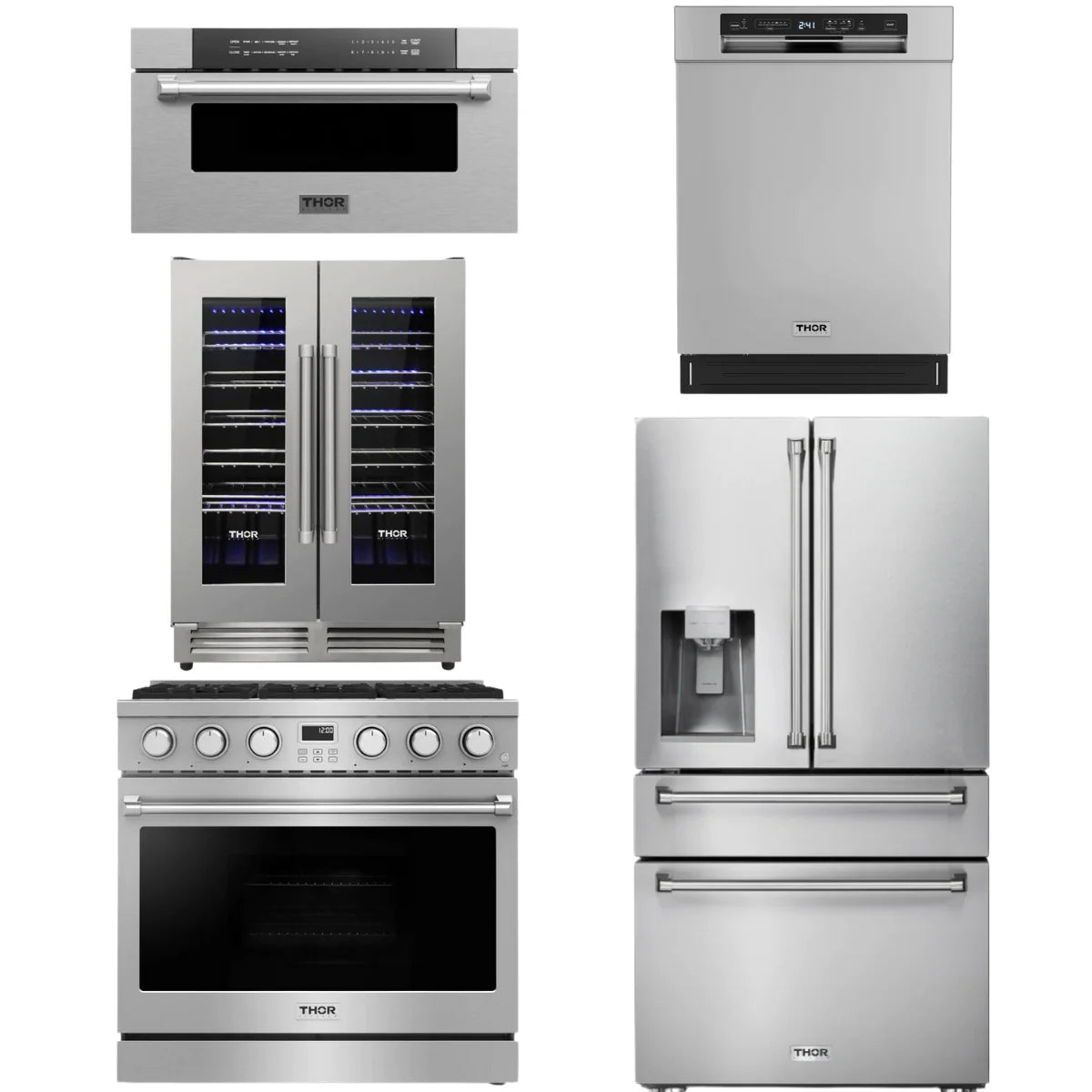 36 Gas Range, Refrigerator, Dishwasher, Microwave and Wine Cooler N45022