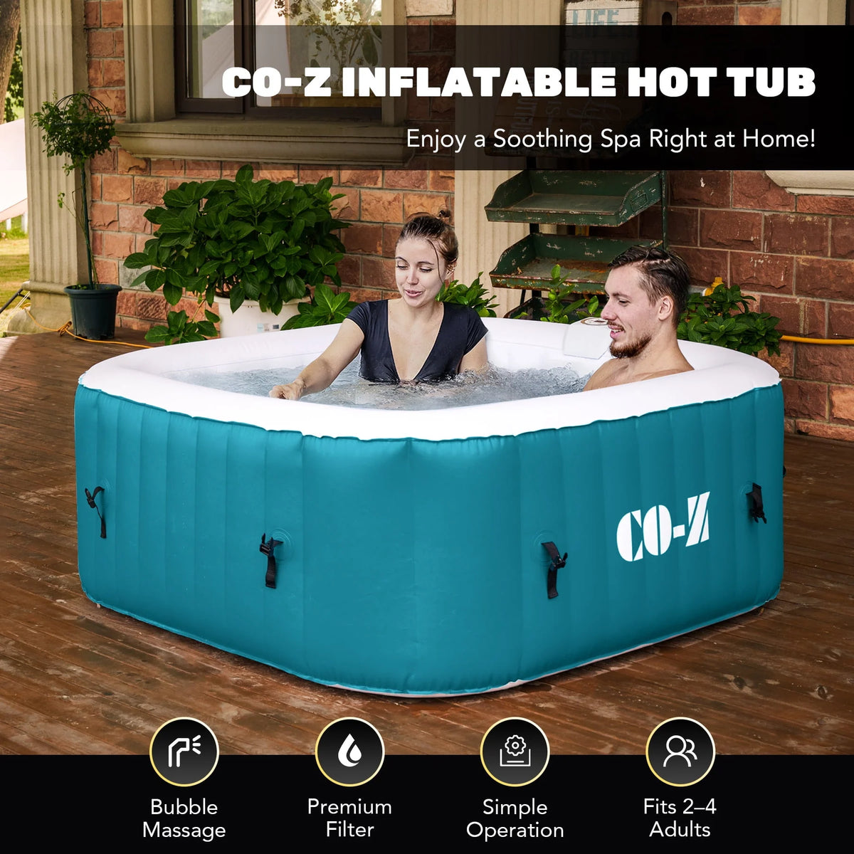 4 Person Inflatable Hot Tub Pool with Massage Jets V1342