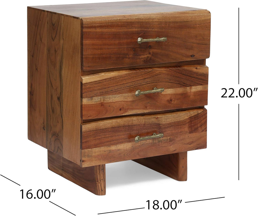 Dark Natural Acacia Wood 3 Drawer Nightstand Q3539