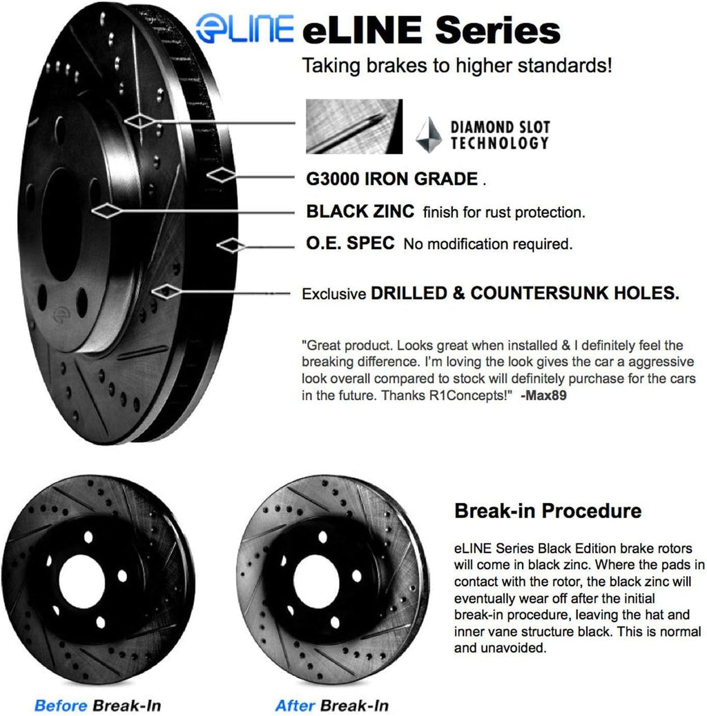 Front Rear Black Drilled and Slotted Brake Rotors Q334