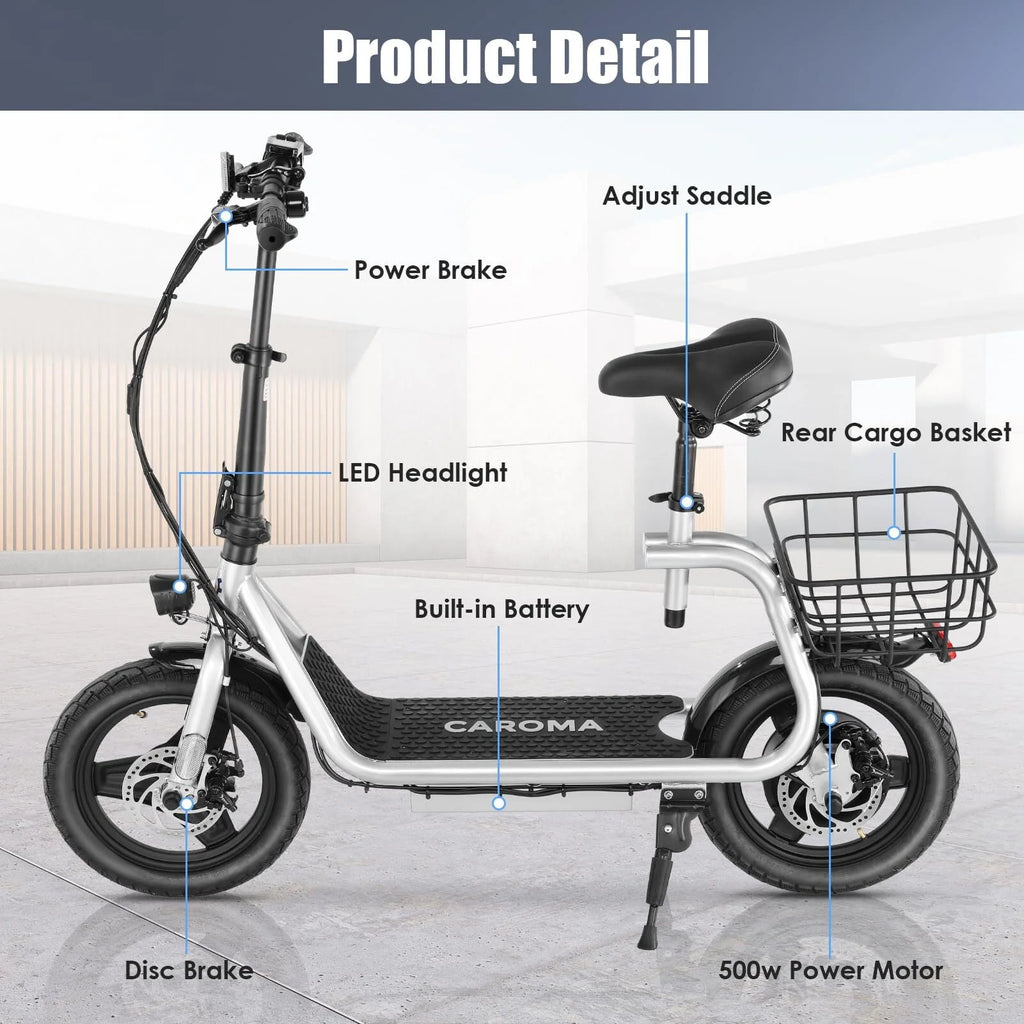 500W Electric Scooter with Seat, 14 inch, Silver I381