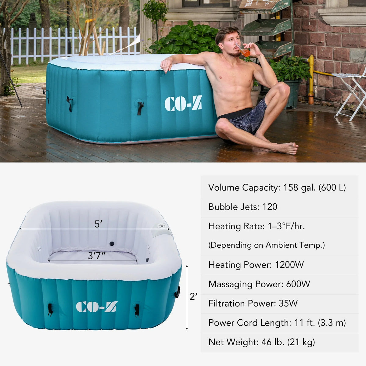 4 Person Inflatable Hot Tub Pool with Massage Jets V1342