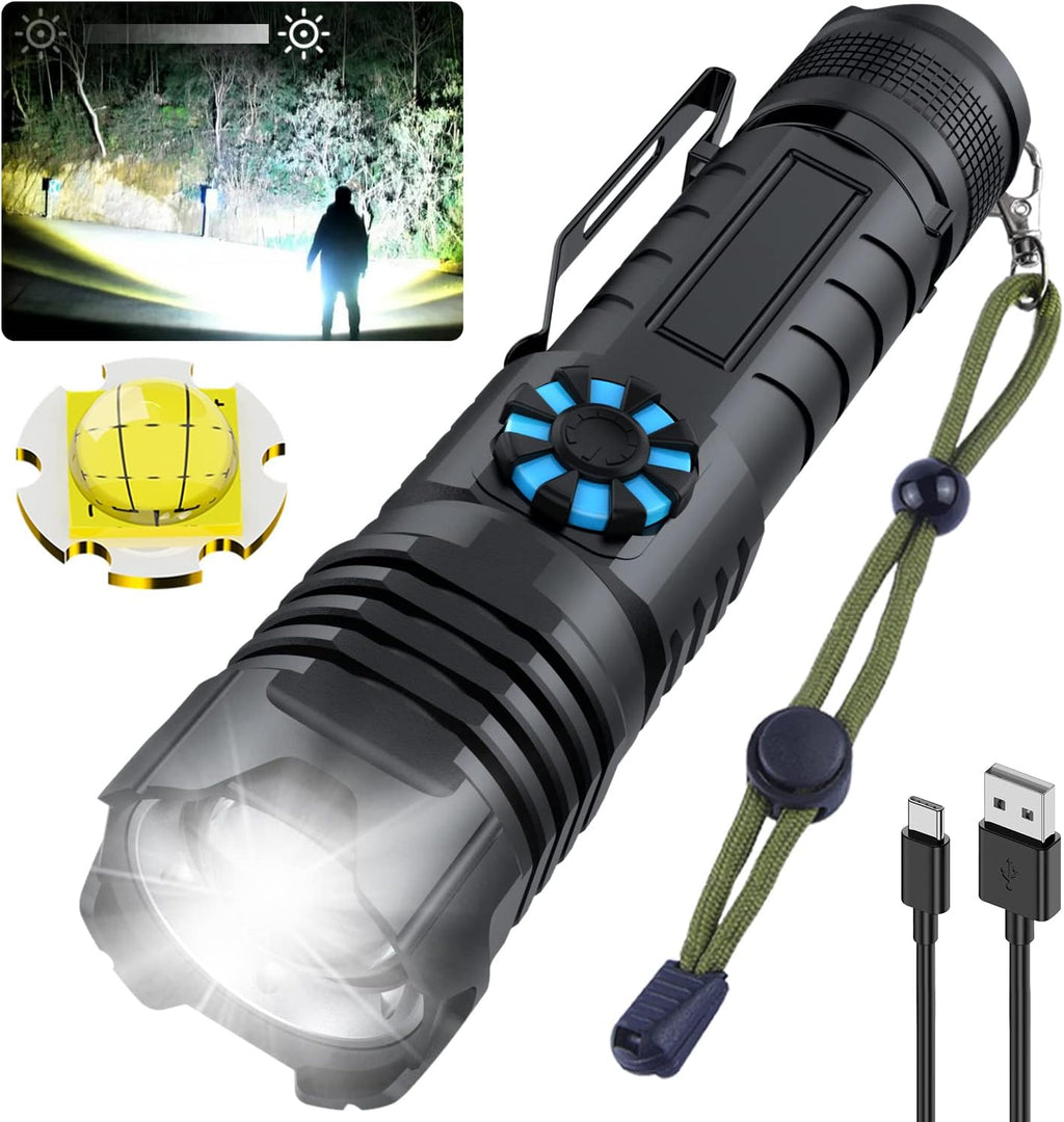 Rechargeable Tactical Flashlight, 100000 Lumens, Waterproof, Zoomable I109805