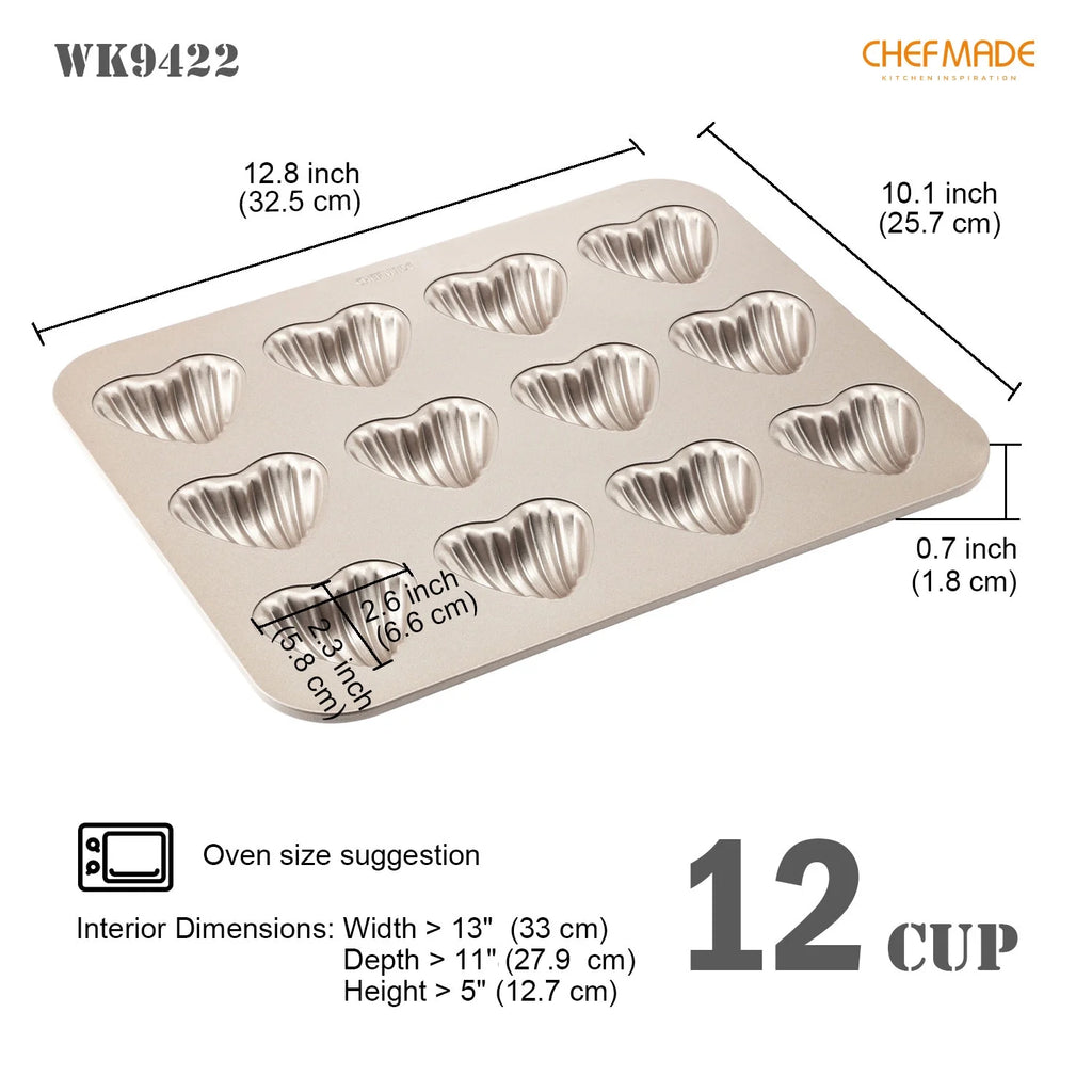 12-Cavity Non-Stick Heart-shaped Madeleine Mold Cake Pan L526687