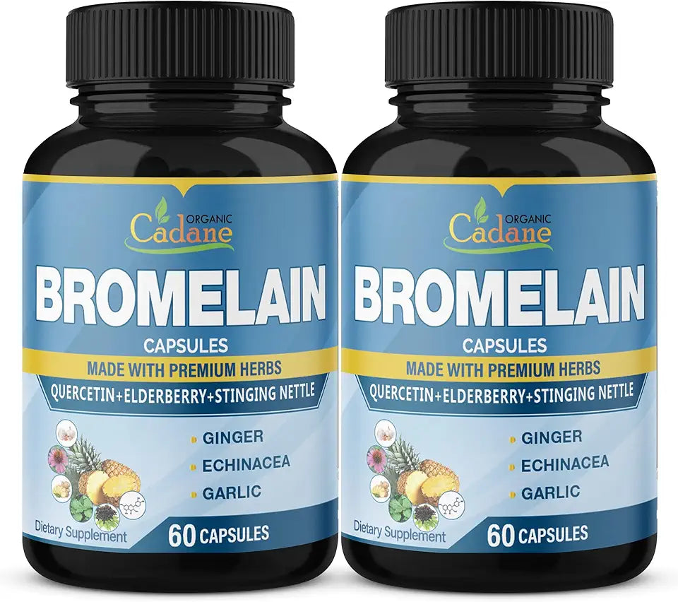 2 Packs Bromelain Capsules with Quercetin Elderberry Ginger Echinacea Garlic Black Pepper P64586