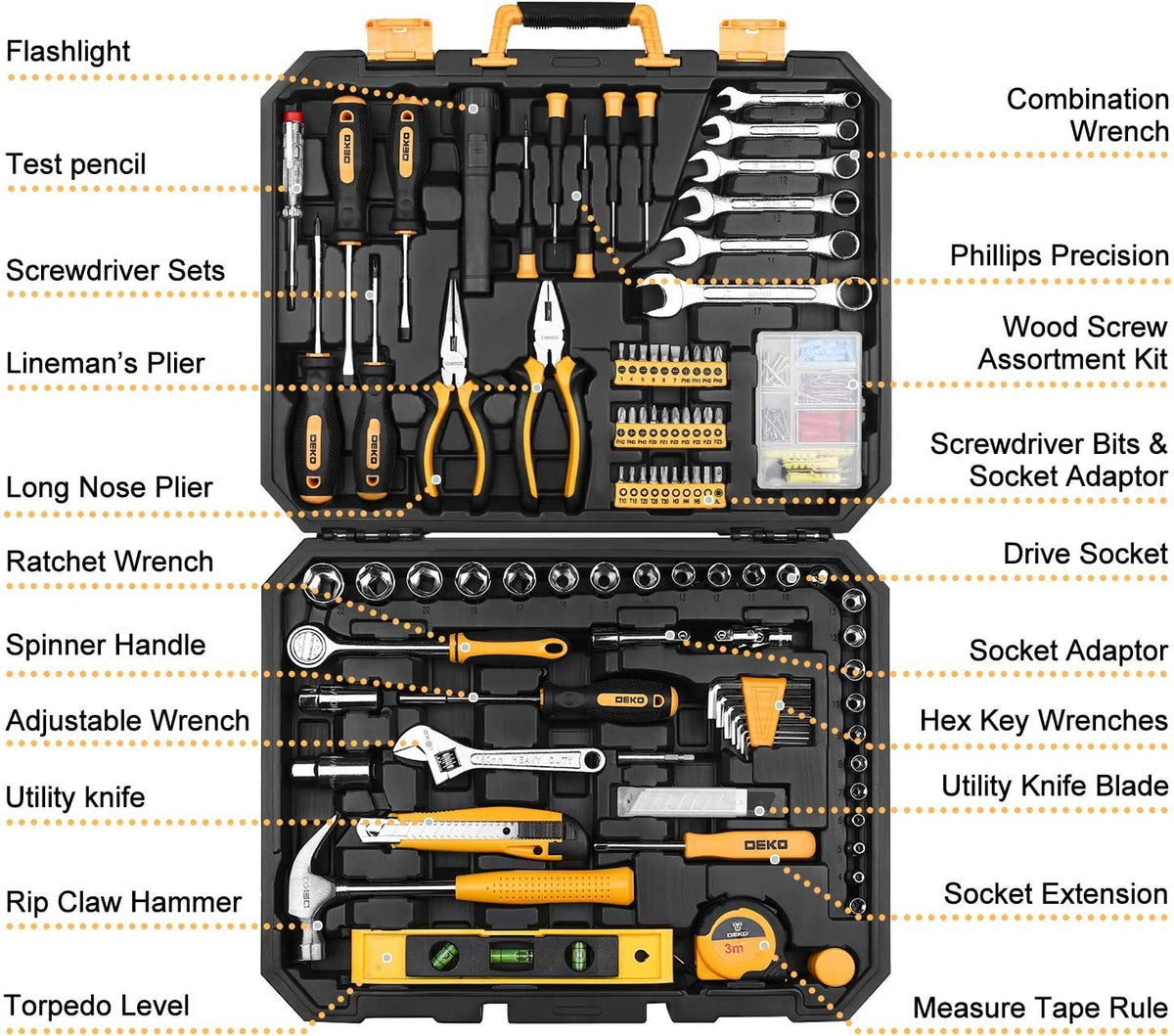 208 Piece General Household Hand Tool Kit with Plastic Toolbox Storage Case X64876