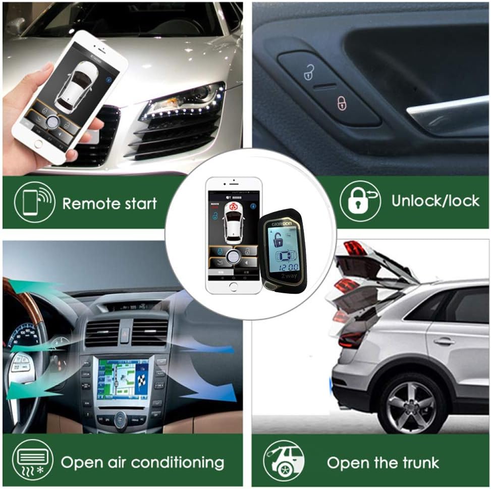 2 Way LCD Car Alarm Security System with Remote Start and Remote Key Control 1600 feet Range L235