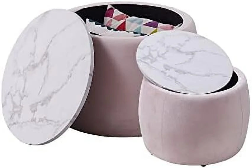 Set of 2 Round Nesting Ottoman with Lid H958301