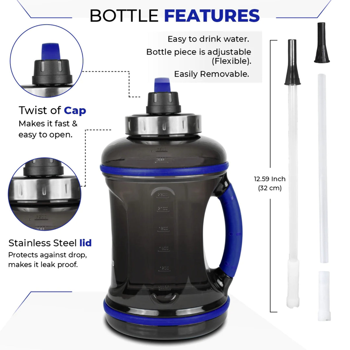 Black Lady Bug Gallon Water Bottle with Straw N864