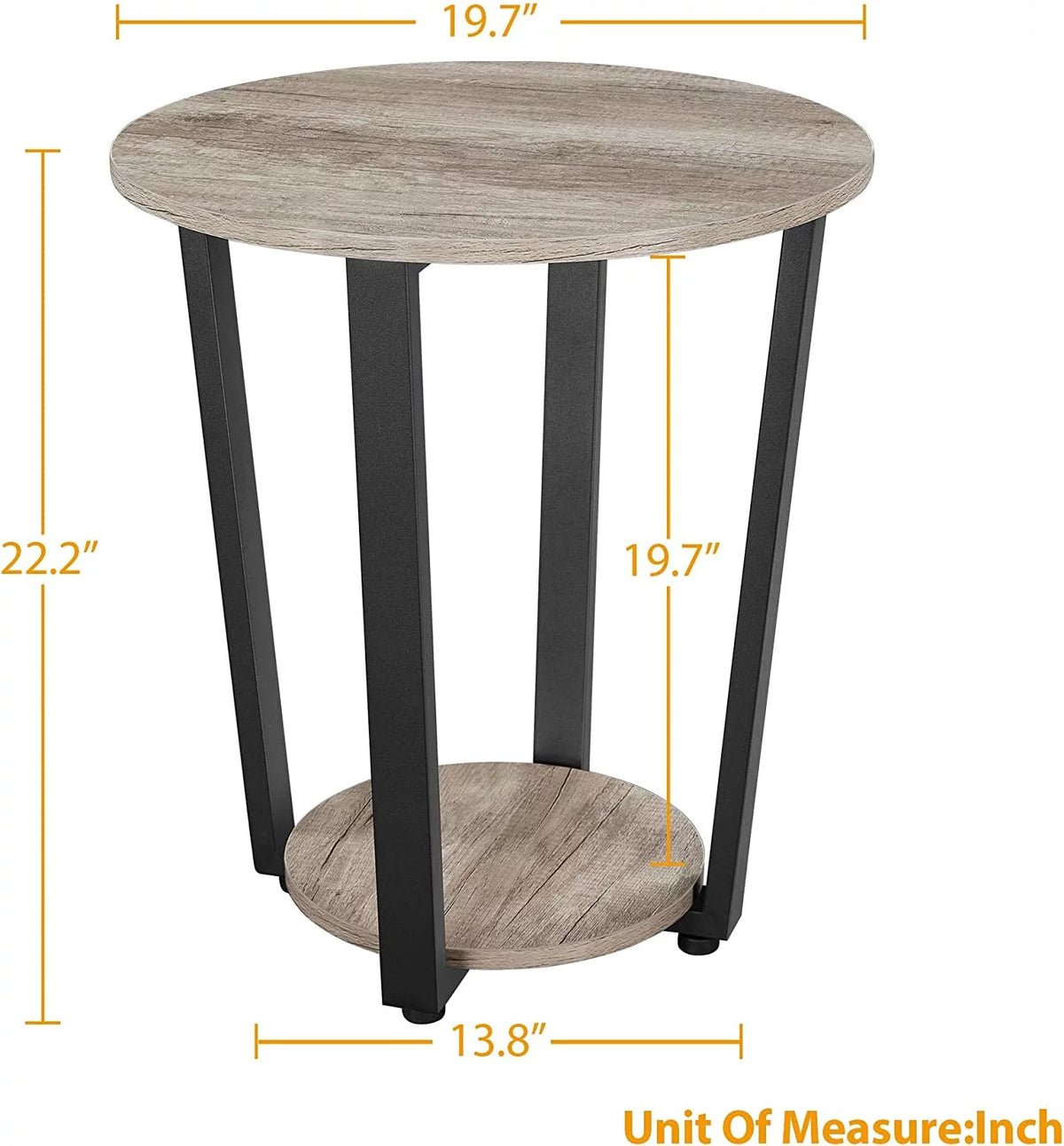 2-Tier Round End Tables Set of 2 with Metal Legs Gray M416