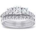 1 1/2 ct 3-Stone Diamond Engagement Ring Matching Wedding Band Set White Gold K445