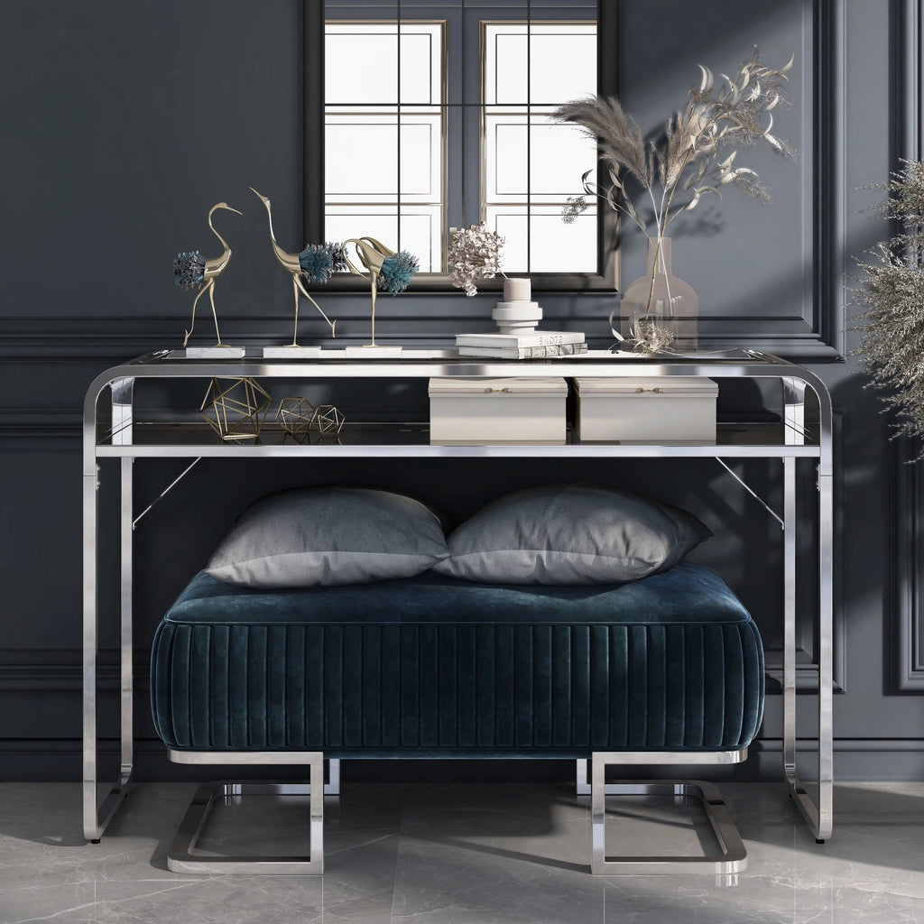 46-inch Glass Top 1-Shelf Sofa Table T6777
