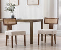 Beige Rattan Backrest Linen Upholstered Solid Wood Dining Chairs Set of 2 B1714
