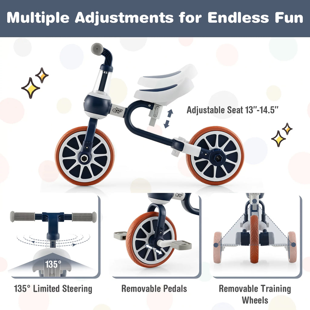 4 in 1 Kids Tricycles with Push Handle & Training Wheels Navy I728
