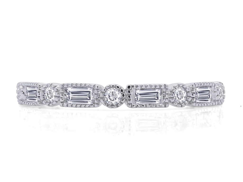 1/4 CT Baguette & Round Cut Natural White Diamond Half Eternity Band Ring In 10K Solid White Gold N979734